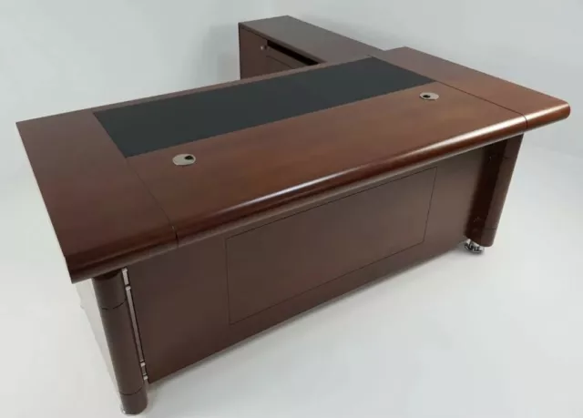 Large Executive Office Desk 3 piece Set Walnut Real Wood Veneer