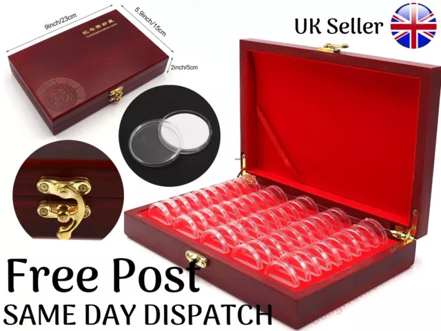 50Pcs Coins Display Storage Box Case Capsules Wooden For Collectible Coin Luxury