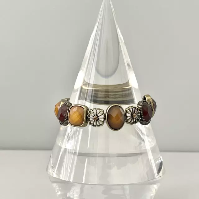 Lia Sophia Bracelet TOFFEE Boho Amber Bronze Tone Beaded Stretch Bangle 6.75"