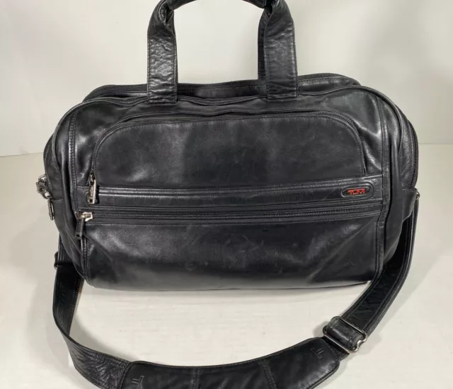 Tumi Alpha Tote Duffle Travel Carry On Luggage Black Leather Bag 92154D4