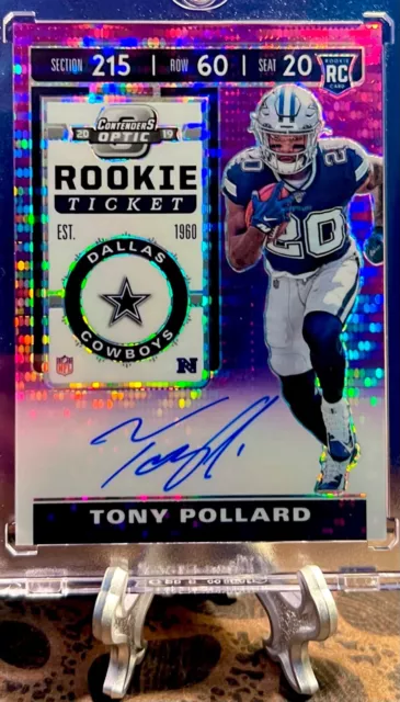 2019 Contenders Optic Purple Pulsar Rookie Ticket Tony Pollard Auto #/21 #139 Rc