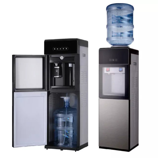 Stainless Steel Hot,Cold & Room Water Cooler Dispenser, Holds 3 & 5 Gallon Bottles, 3 Temperature Spouts, No Lift Bottom Loading