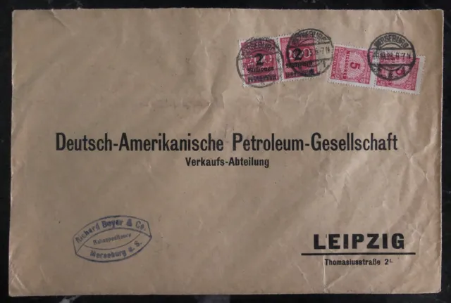 1923 Mersen Germany Oversized Inflation Rate Cover American Petroleum To Leipzig