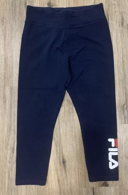 Fila Navy Blue High Waisted Crop Capri Logo Athletic Legging Medium