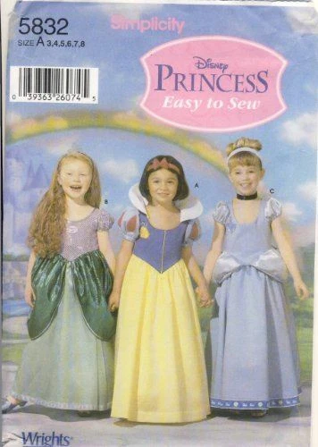SIMPLICITY SEWING PATTERN 5832 Girls Disney Princess Costumes Size 3-8 ...