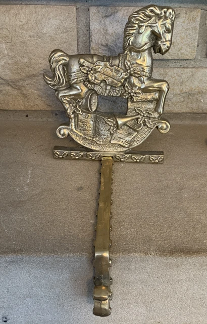Vtg Cast Iron Ornate Rocking Horse Christmas Stocking Long Hook Holder Hanger