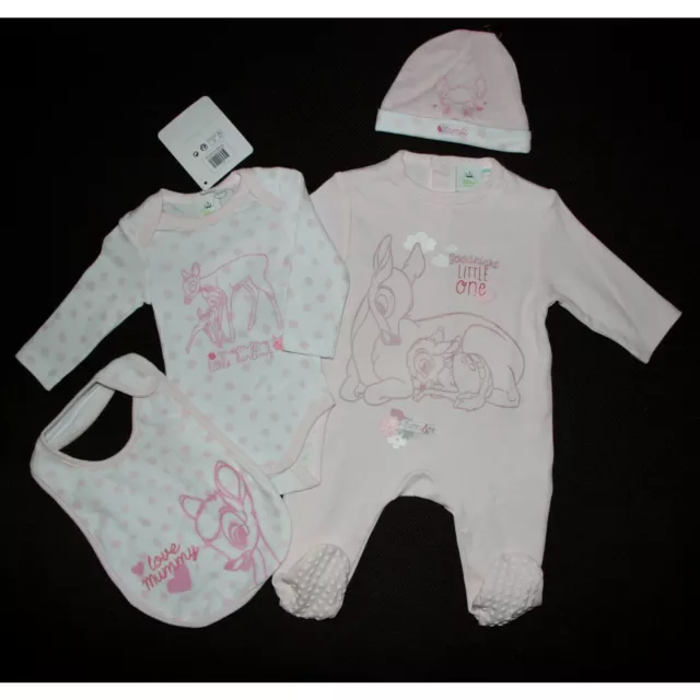 DISNEY BABY lot bébé pyjama body bonnet bavoir BAMBI rose 9-12 mois NEUF