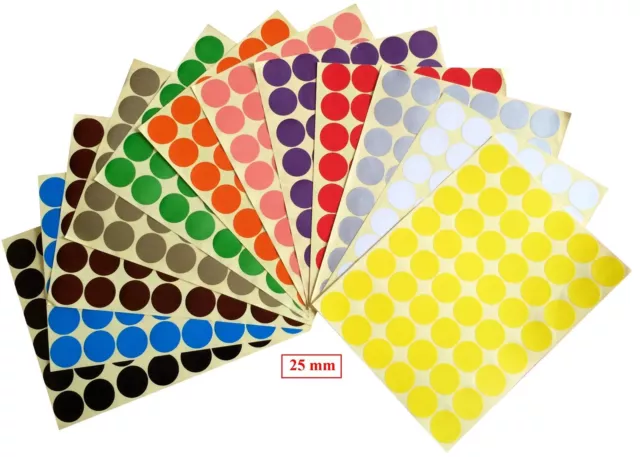 25mm Coloured Dot Round Stickers Sticky Adhesive Spot Circle Paper Label UK DS25 2