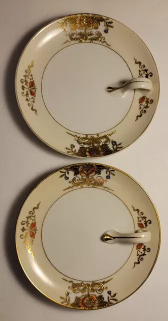 Pair of Vintage Noritake M Saucers With Handle Hand Painted Gold Gilt Beautiful