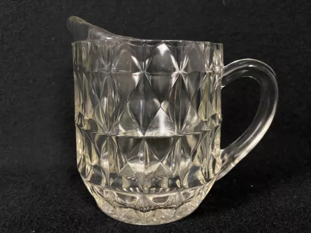 Vintage Jeanette Windsor Diamond Clear Glass 16 oz Pitcher 4 1/4" Tall