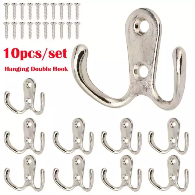 10pcs Vintage Hanging Double Hook Clothes Hat Coat Robe Wall Door Hangers Hooks