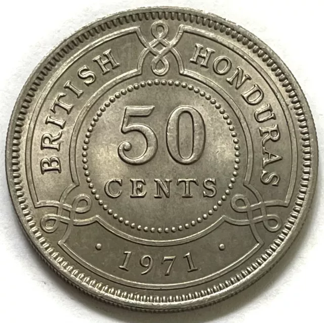 1971 British Honduras 50 Cents Queen Elizabeth II Colonial Coin Condition UNC 2