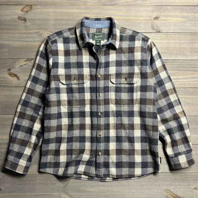 Woolrich Shirt Mens Large Buffalo Check Wool Blend Flannel 6135 Blue Brown