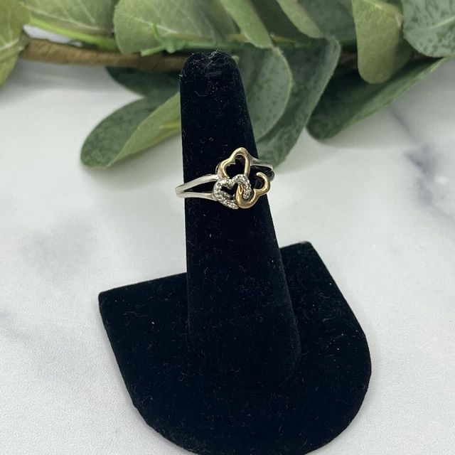 Jane Seymour Open Heart Sterling Silver & 14K Gold Diamond Ring Size 5.25