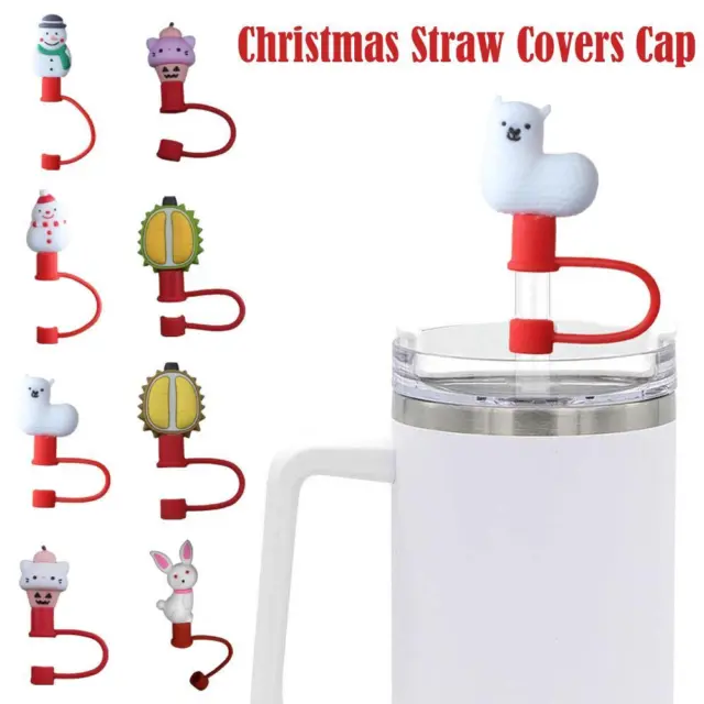 CHRISTMAS STRAW COVERS Cap, Cute Silicone Straws Tips Cover Reusable Q4U5  $2.78 - PicClick AU