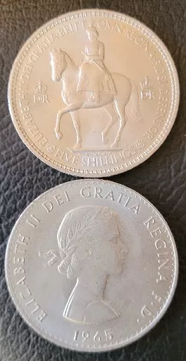 1953 coronation crown coin & Churchill  1965 Coin