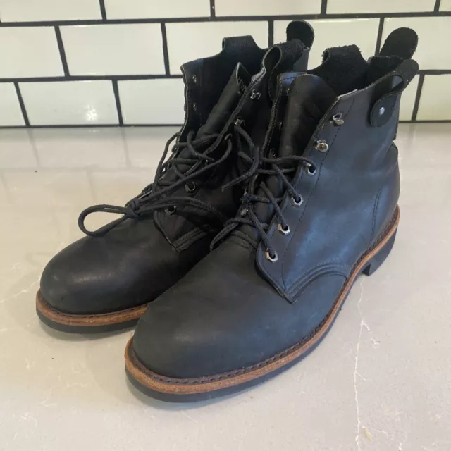VINTAGE LEVIS BLACK Leather Work Boots Vibram Soles Mens Size 11.5 M ...