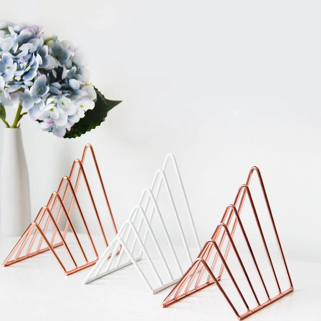 Stationary Bookshelf Book Holder Record Rack Iron Book Stand Triangle Bookend
