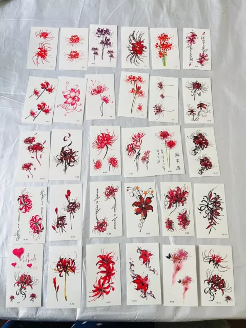 30 x Red Blossom Flowers Tattoo Temporary Fake Sticker Adults Unisex Women, Girl