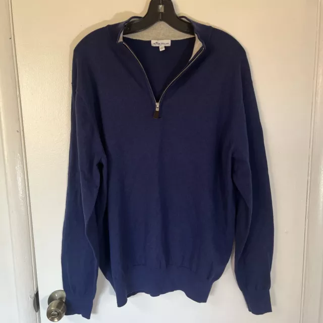 Peter Millar Men's Large Crown Soft 1/4 Zip MS20S01 Blue Pullover Pima Blend