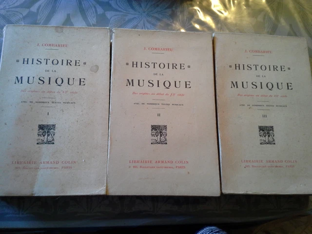 COMBARIEU, HISTOIRE DE la musique, Arman Colin 1925 3 volumes EUR 25,00