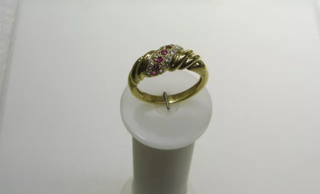 FABULOUS!! 18K YELLOW GOLD 7 RUBY & 14 DIAMOND RING SIZE 6 July Birthday  N312-M