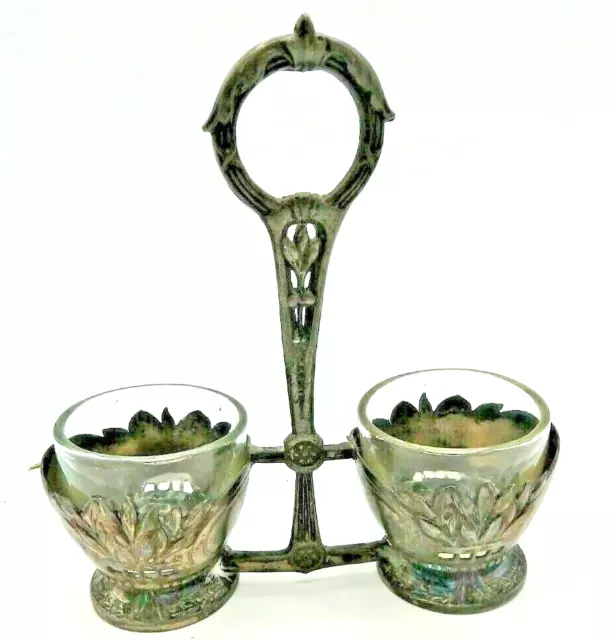 Antike Jugendstil Pfeffer, Salz Menage, Zinn mit Glaseinsatz um 1900