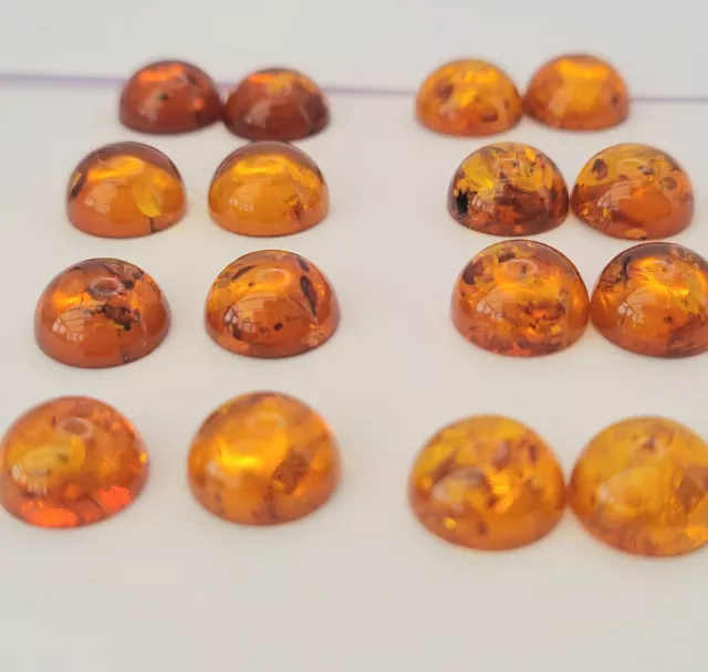 Baltic Amber Cabochon PAIRS Natural, 10mm round,  cognac Genuine not pressed.