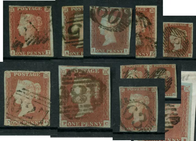 GB QV PENNY RED IMPERFORATES ALPHA 2 PLATED...PLATES 154 to 168..EACH ONE PRICED