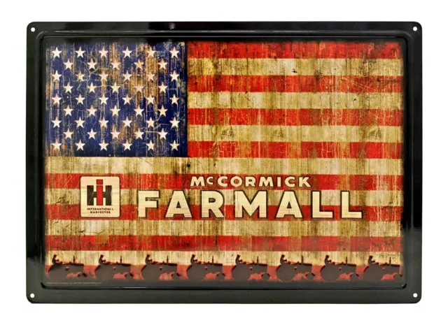 McCormick Farmall International Harvester American Flag Tractor Tin Sign Farmers