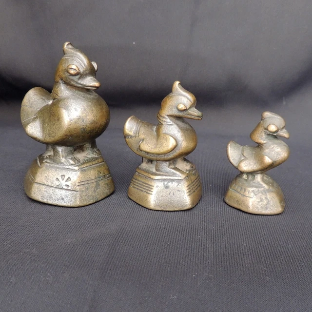 3 X Antique Chinese Burmese Bronze Opium Weights