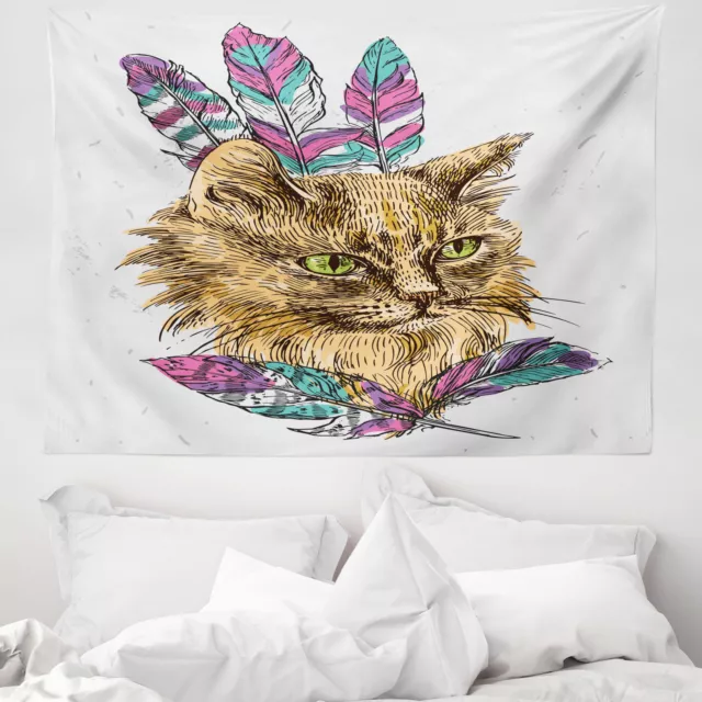 Chat Tapisserie Chat avec plumes colorées