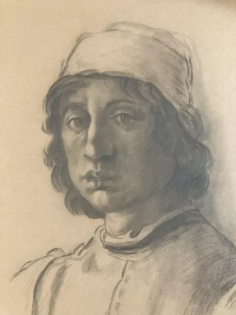 Dibujo Lápiz italia escuela florentine retrato jeune homme sombrero de niño 1850