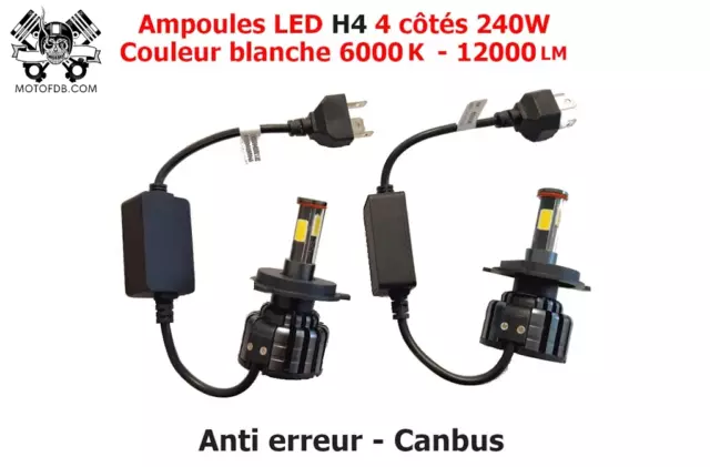 KIT AMPOULES LED H4 CANBUS 480W 6000K AUTO MOTO PHARE ULTRA PUISSANT - 2 x H4