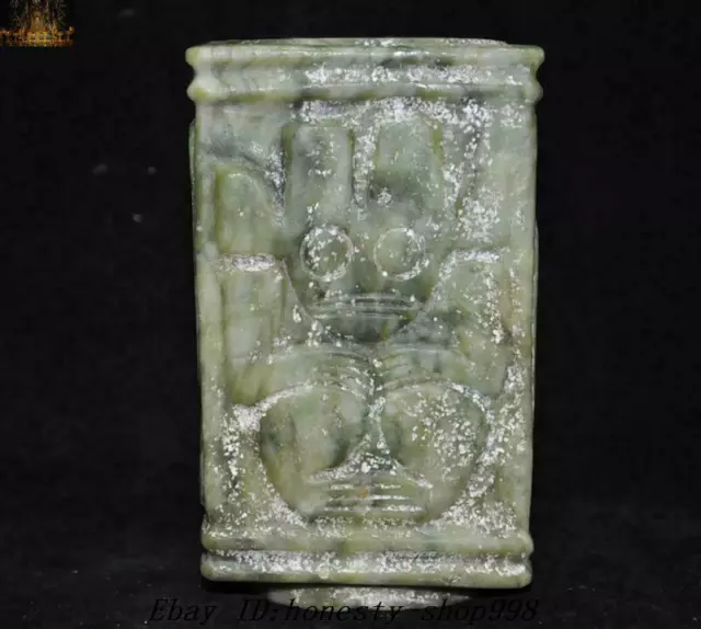 5.6" Chinese Hongshan Culture Hetian Old jade sun god cicada jade cong Yucong