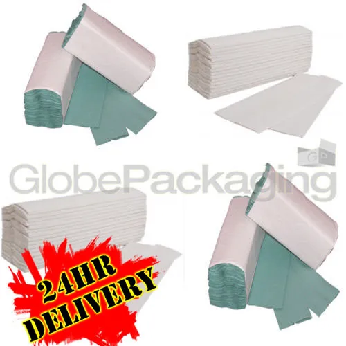 C-Fold Paper Hand Towels Green / White All Qty's Cfold