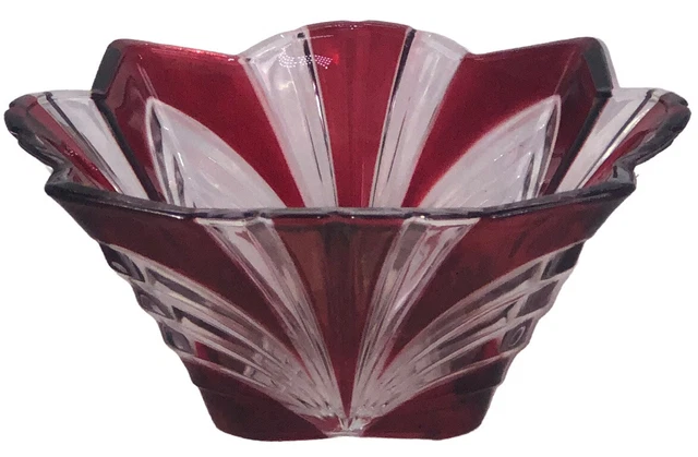 Beautiful Vintage Soga Ruby Red Cut To Clear Made in Japan Pressed Glass Bowl.