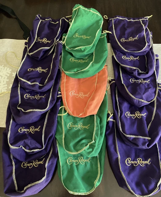 Crown Royal Bags Collection, Variety Purple Green, Peach Lot of 15