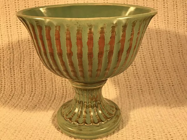 Vintage Hull Pottery Vase Urn Fantasy Turquoise Blue Gold USA Scalloped 15 1957