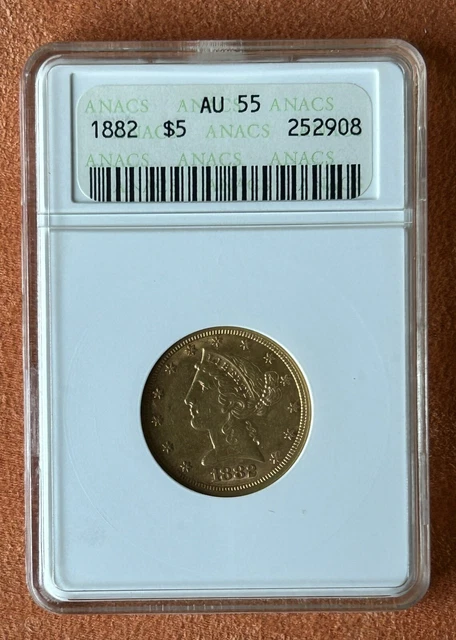 1882 $5 Liberty Head Gold Half Eagle ANACS AU55 About Uncirculated Soapbox Nice!