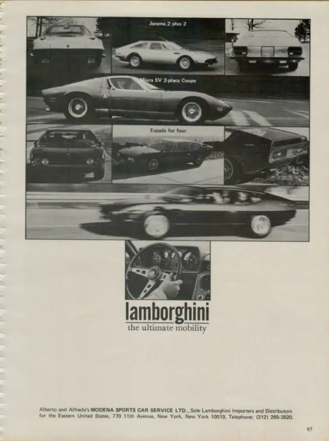1972 Lamborghini Jarama 2 + 2 Miura SV Coupe Espada Ultimate VINTAGE PRINT AD