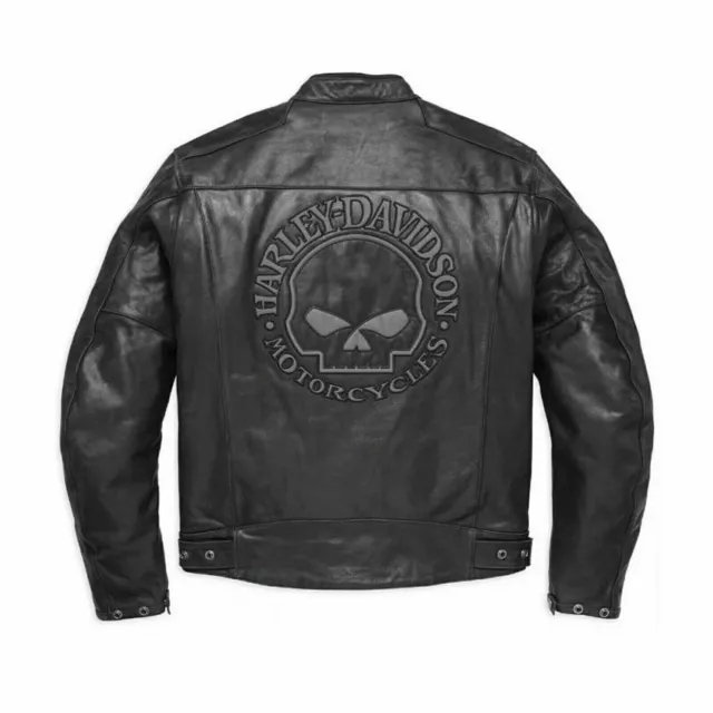 Men's Blouson Motorcycle CUIR Skull Reflective Harley Davidson Jacket