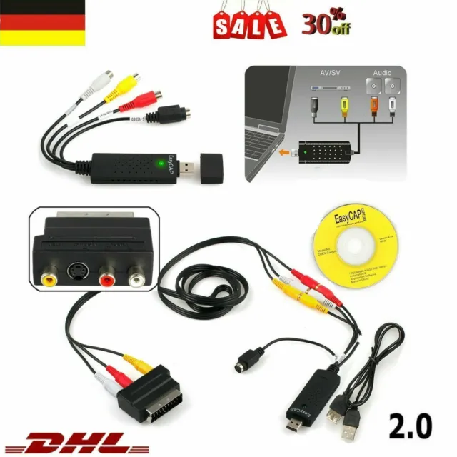 USB Audio Video Grabber Digitalisierung Videoschnitt Konverter Adapter VHS- L8E6