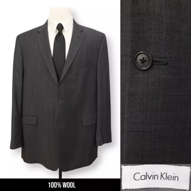 CALVIN KLEIN mens gray charcoal plaid WOOL sport coat suit jacket blazer 48L