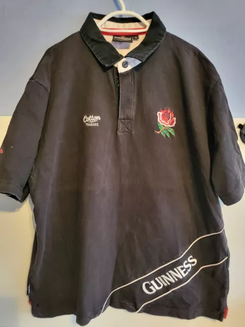 Cotton Trader Men's XL England Guinness Rugby Polo Shirt Black Short Sleeve