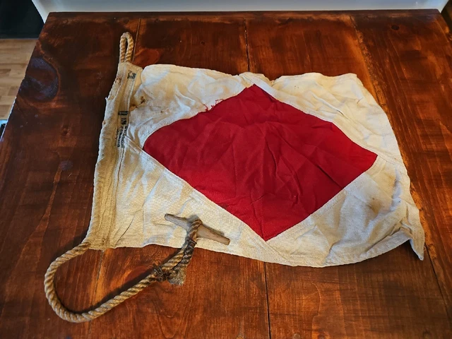 Antique Maritime Nautical Signal Flag Code F Original As Found