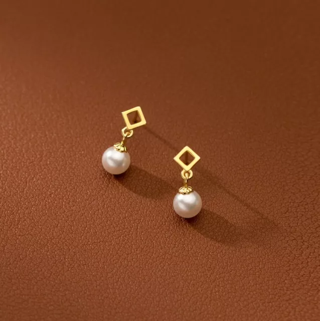 Gold plated 925 Sterling Solid Silver & Freshwater Pearl Drop Stud Earrings