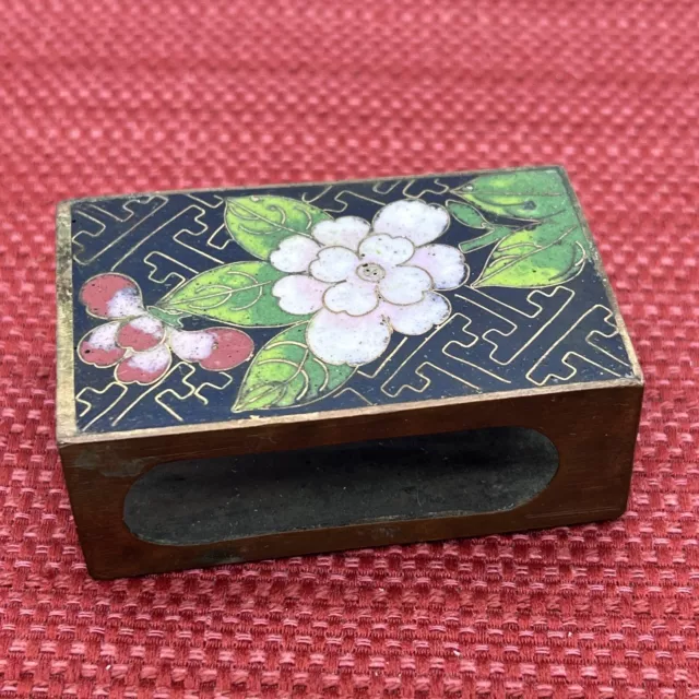 Chinese Cloisonné Enamel Brass MATCH BOX Holder Matches Vintage Antique Flowers