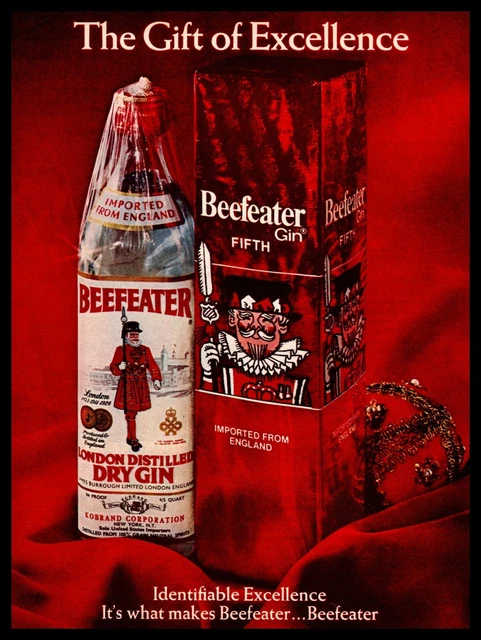 1970 Beefeater London Dry Gin Fifth Christmas Gift Wrapped Box Vintage Print Ad