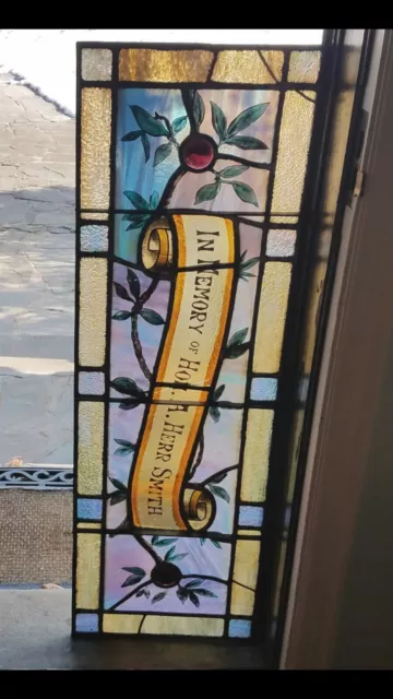 HISTORICAL STAINED LEADED GLASS MEMORIAL WINDOW, A. HERR SMITH(WHIG) EARLY 1900s